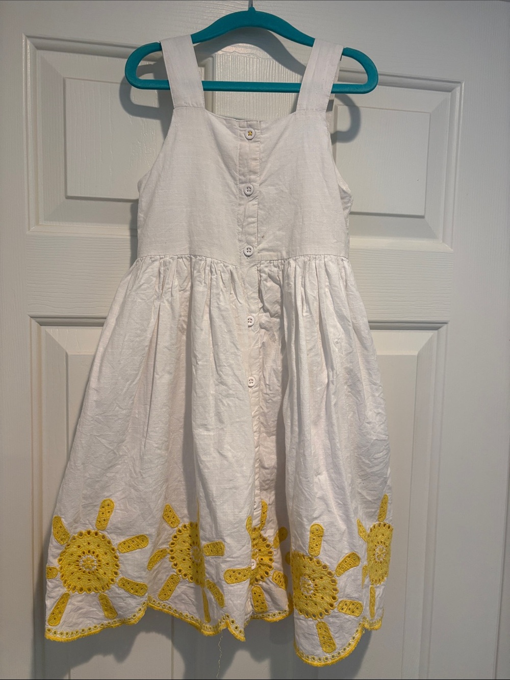 Mini Boden White Sundress with Yellow Sun Crochet Hem
